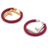 Fendi Leather Logo "F" Two Tone Hoop Earrings 