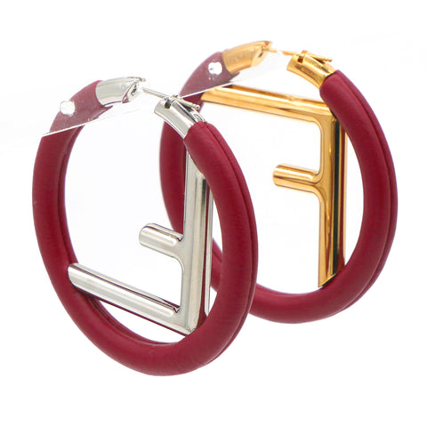 Fendi Leather Logo "F" Two Tone Hoop Earrings 