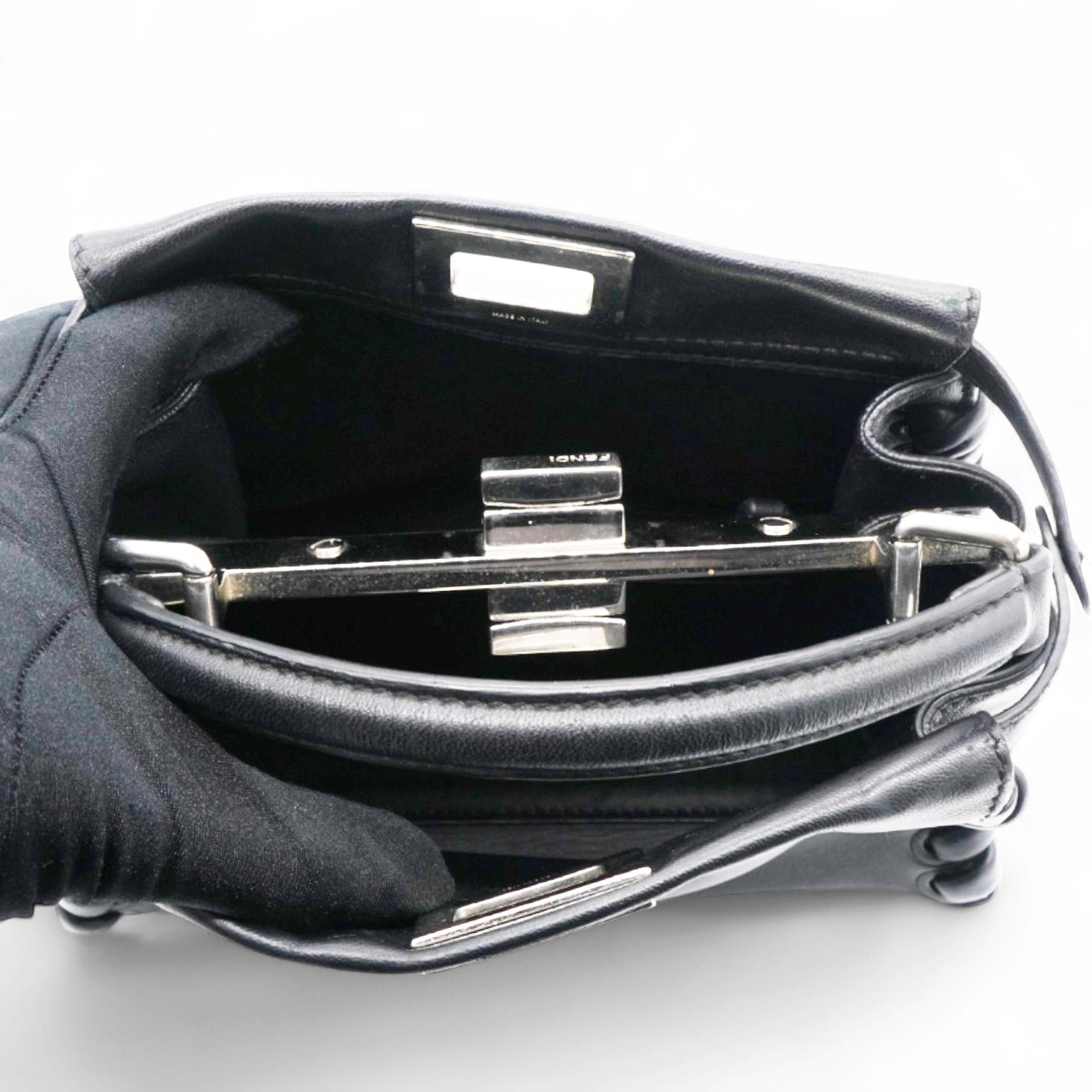 Fendi Nappa Lace Up Mini Peekaboo Iconic Satchel Black 