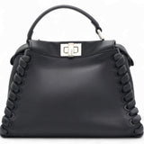 Fendi Nappa Lace Up Mini Peekaboo Iconic Satchel Black 