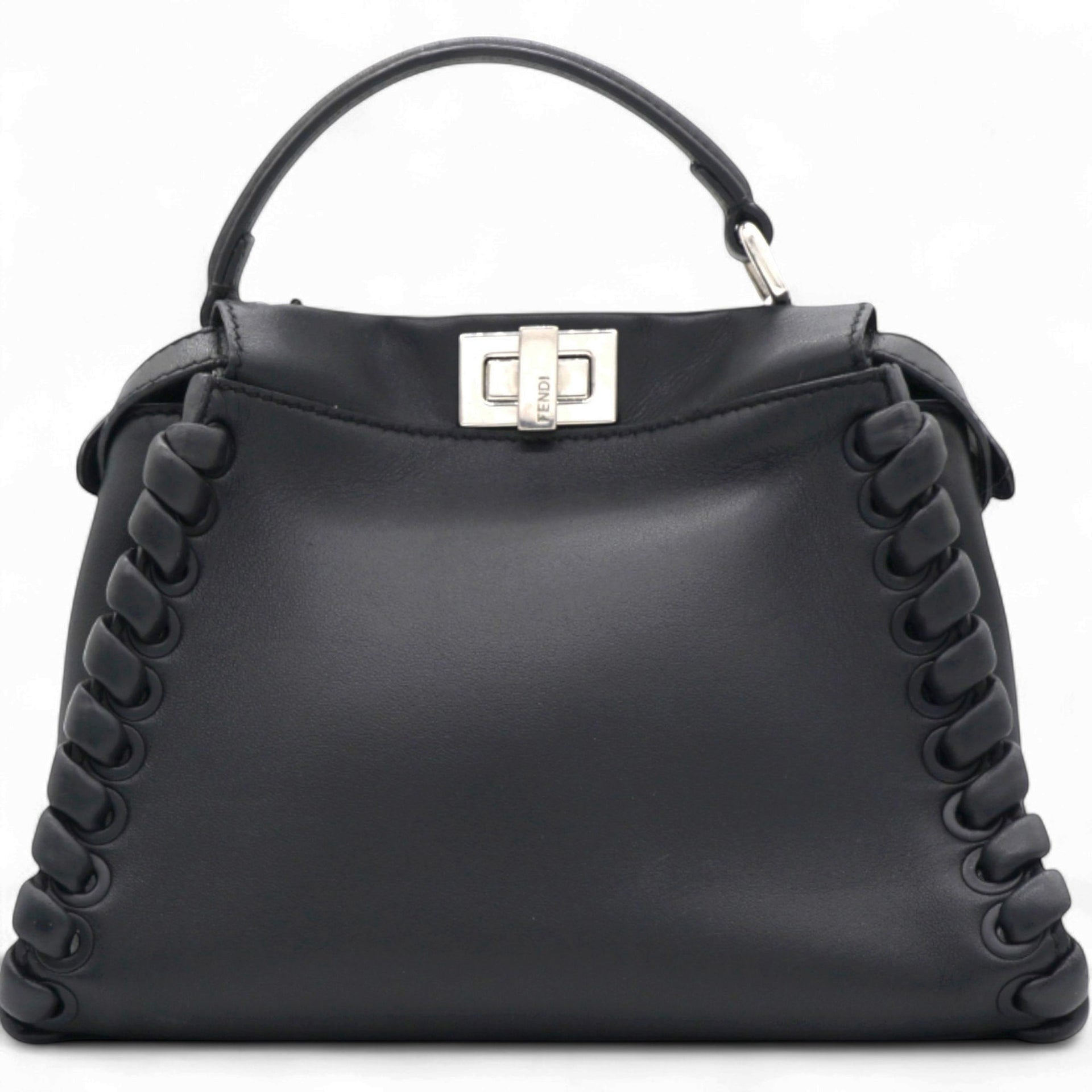 Fendi Nappa Lace Up Mini Peekaboo Iconic Satchel Black 