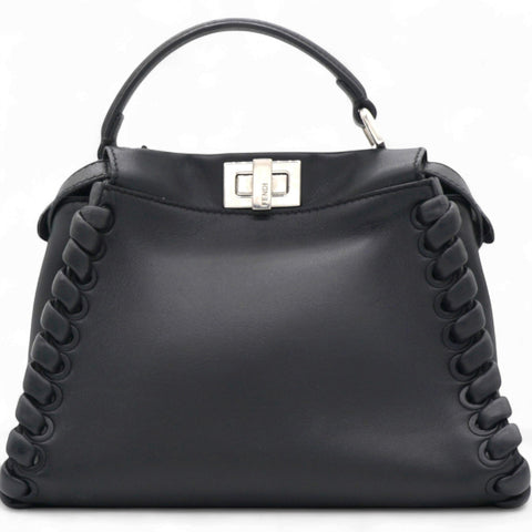 Fendi Nappa Lace Up Mini Peekaboo Iconic Satchel Black 