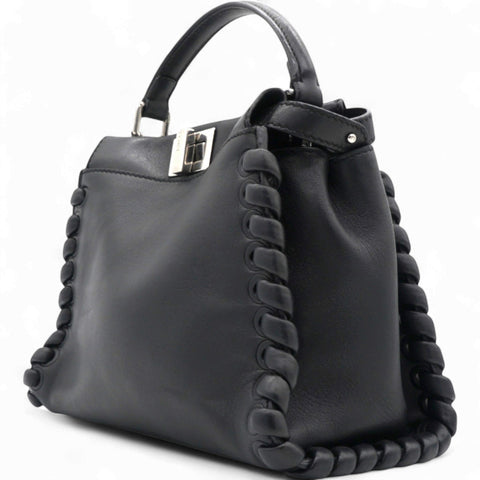 Fendi Nappa Lace Up Mini Peekaboo Iconic Satchel Black 