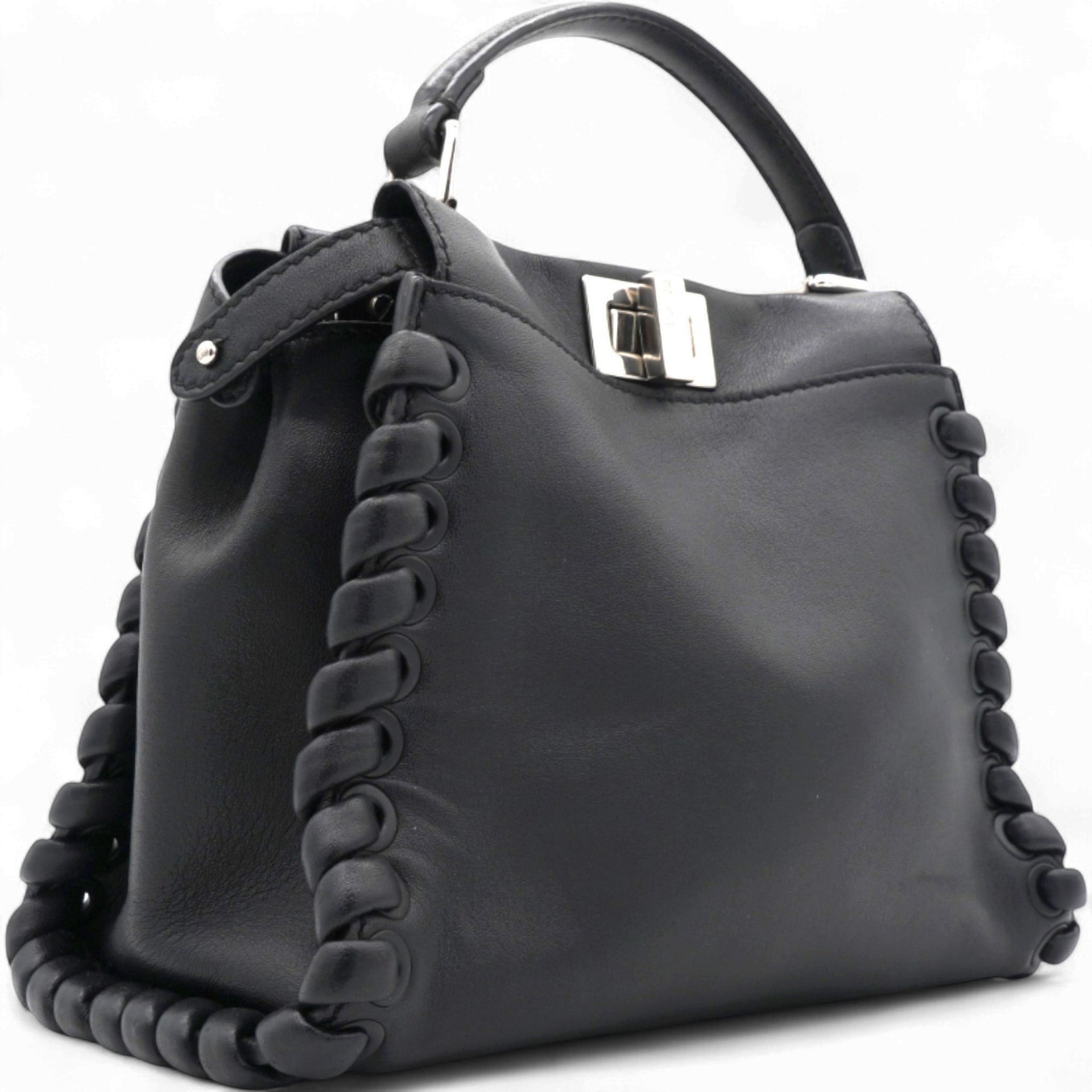 Fendi Nappa Lace Up Mini Peekaboo Iconic Satchel Black 