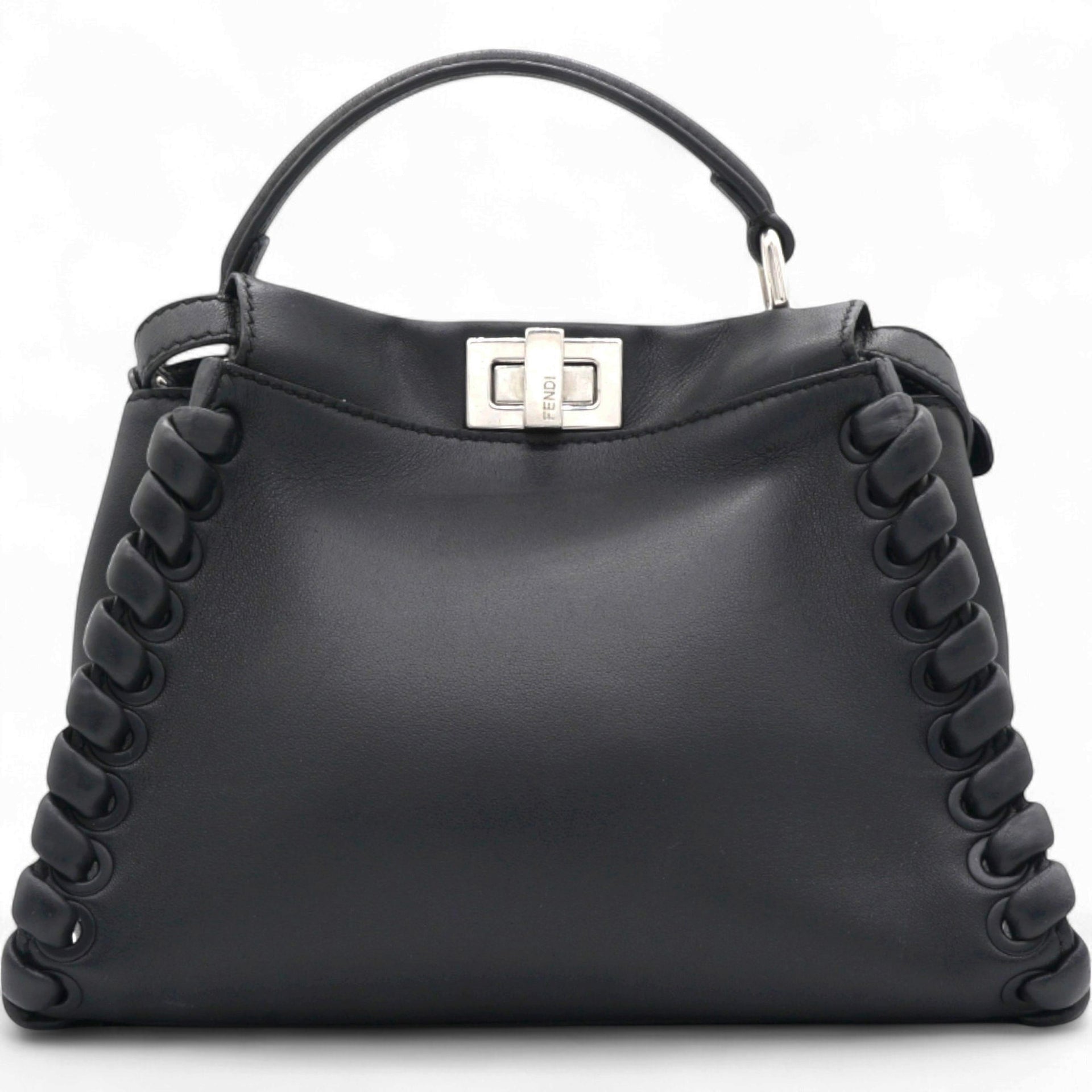Fendi Nappa Lace Up Mini Peekaboo Iconic Satchel Black 