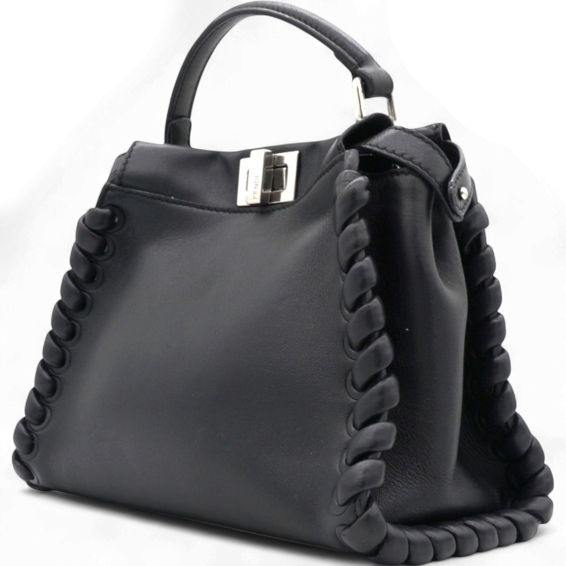 Fendi Nappa Lace Up Mini Peekaboo Iconic Satchel Black 