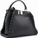 Fendi Nappa Lace Up Mini Peekaboo Iconic Satchel Black 