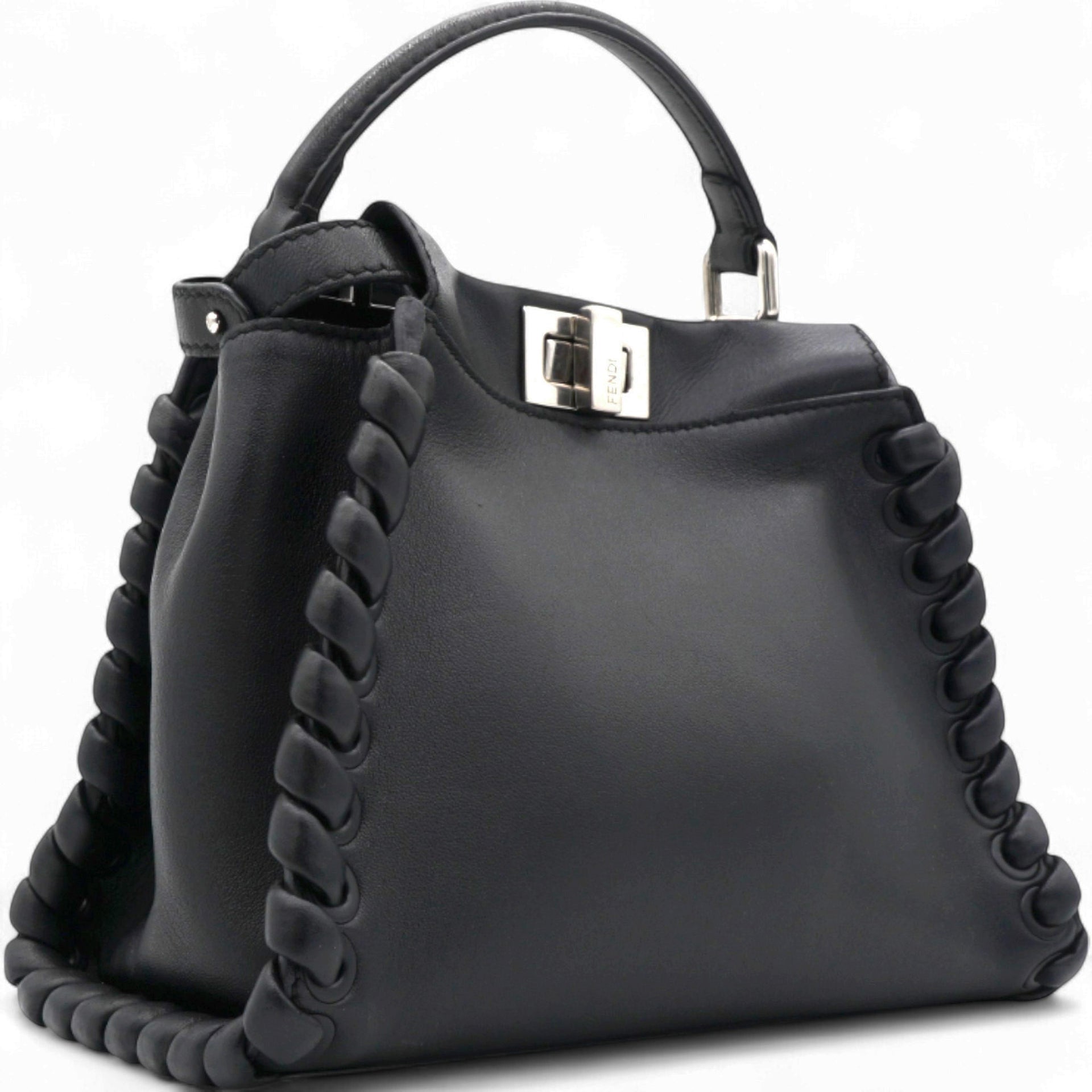 Fendi Nappa Lace Up Mini Peekaboo Iconic Satchel Black 