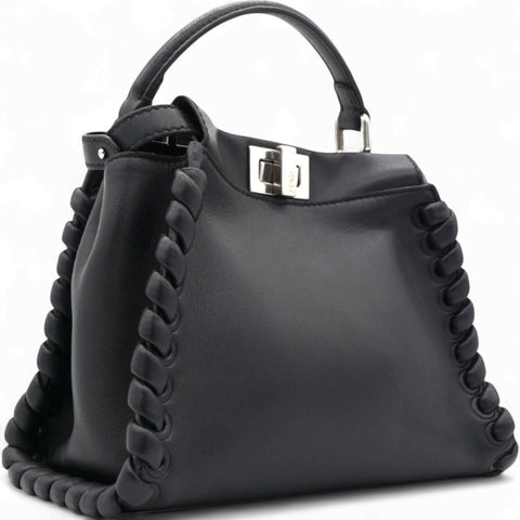 Fendi Nappa Lace Up Mini Peekaboo Iconic Satchel Black 