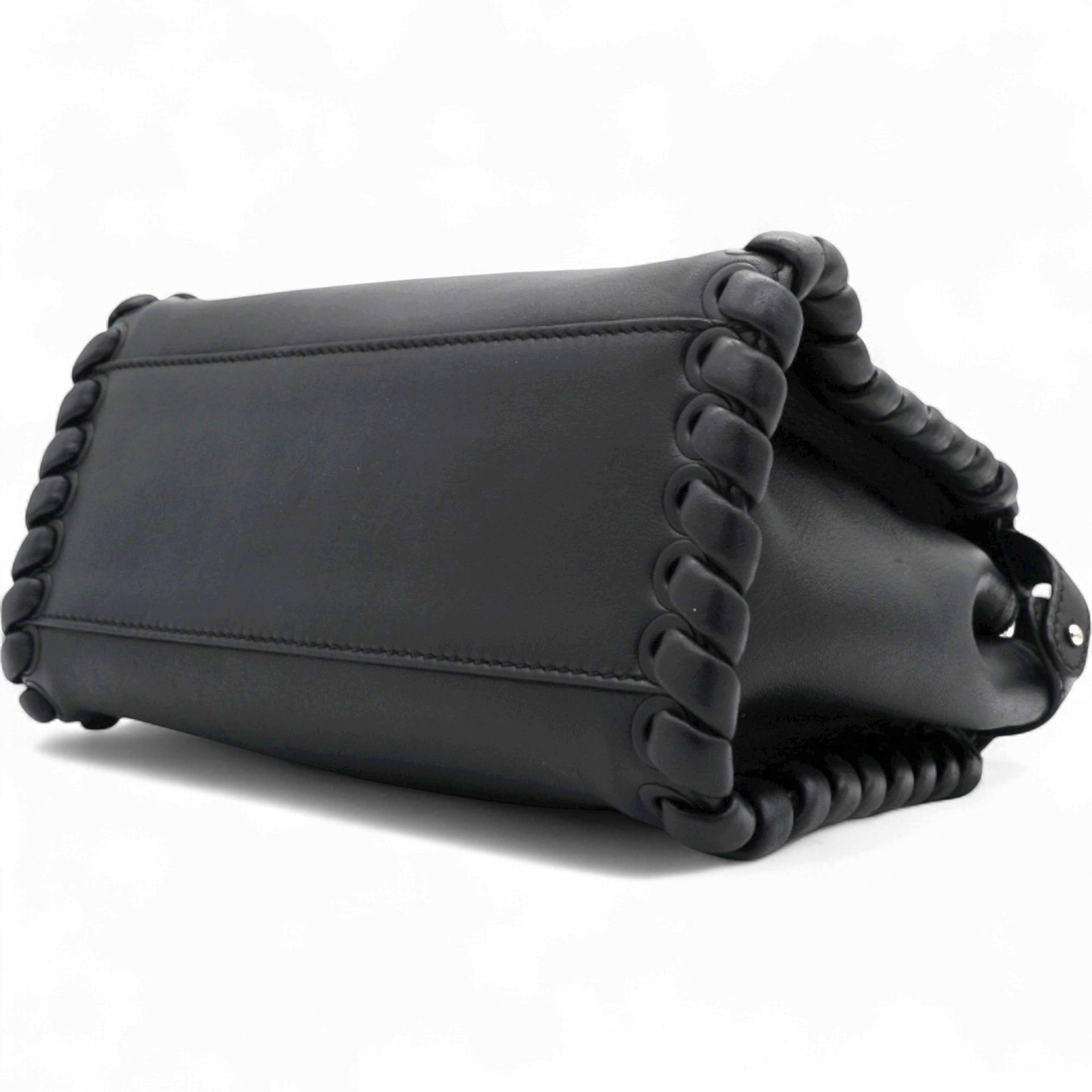 Fendi Nappa Lace Up Mini Peekaboo Iconic Satchel Black 