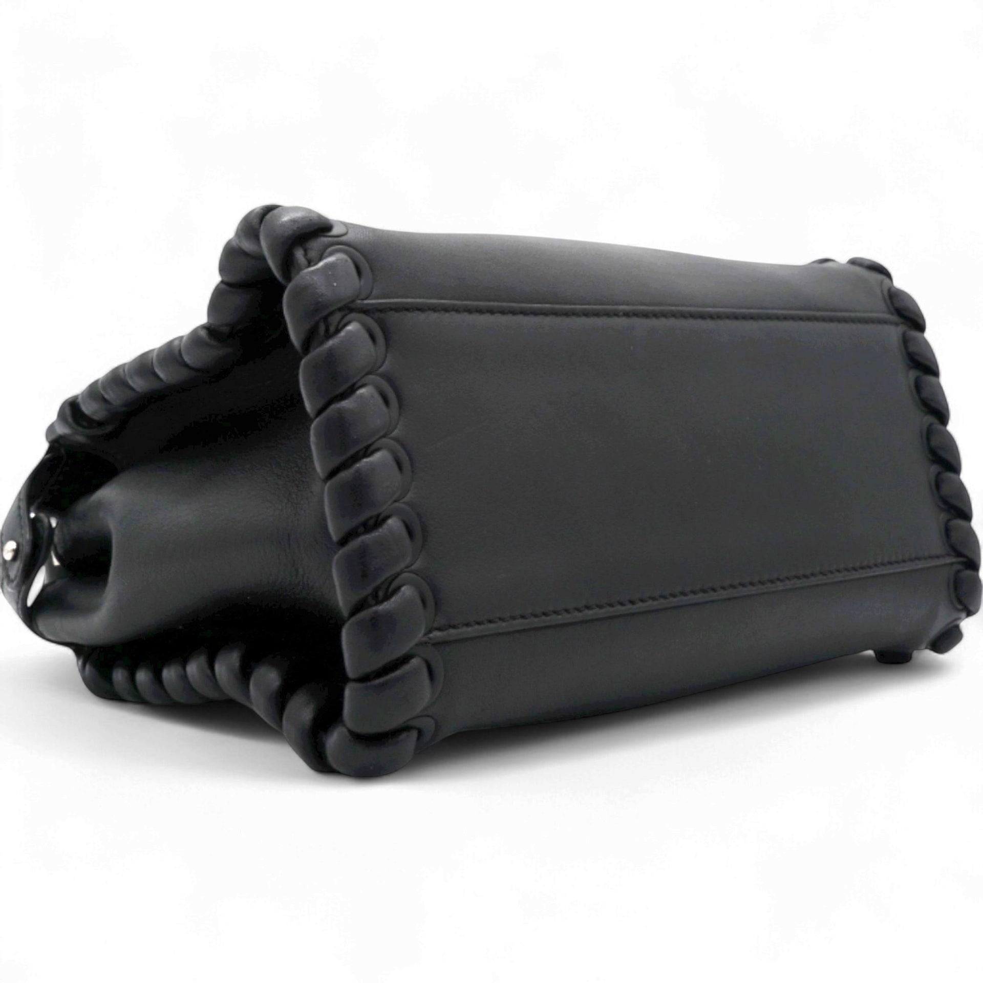 Fendi Nappa Lace Up Mini Peekaboo Iconic Satchel Black 