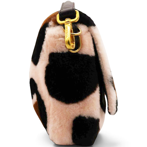 Fendi Shearling Vitello Dolce Leopard Print Large Baguette Pink Brown Multicolor 