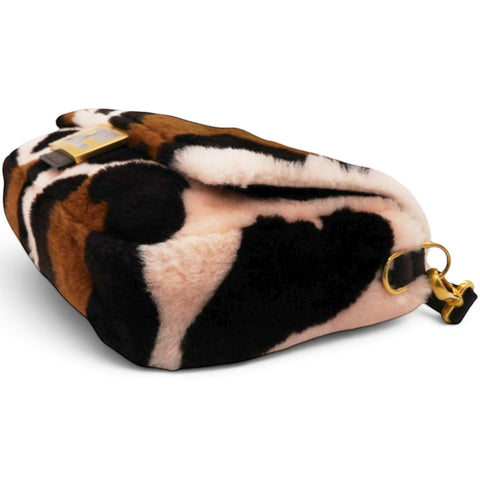 Fendi Shearling Vitello Dolce Leopard Print Large Baguette Pink Brown Multicolor 