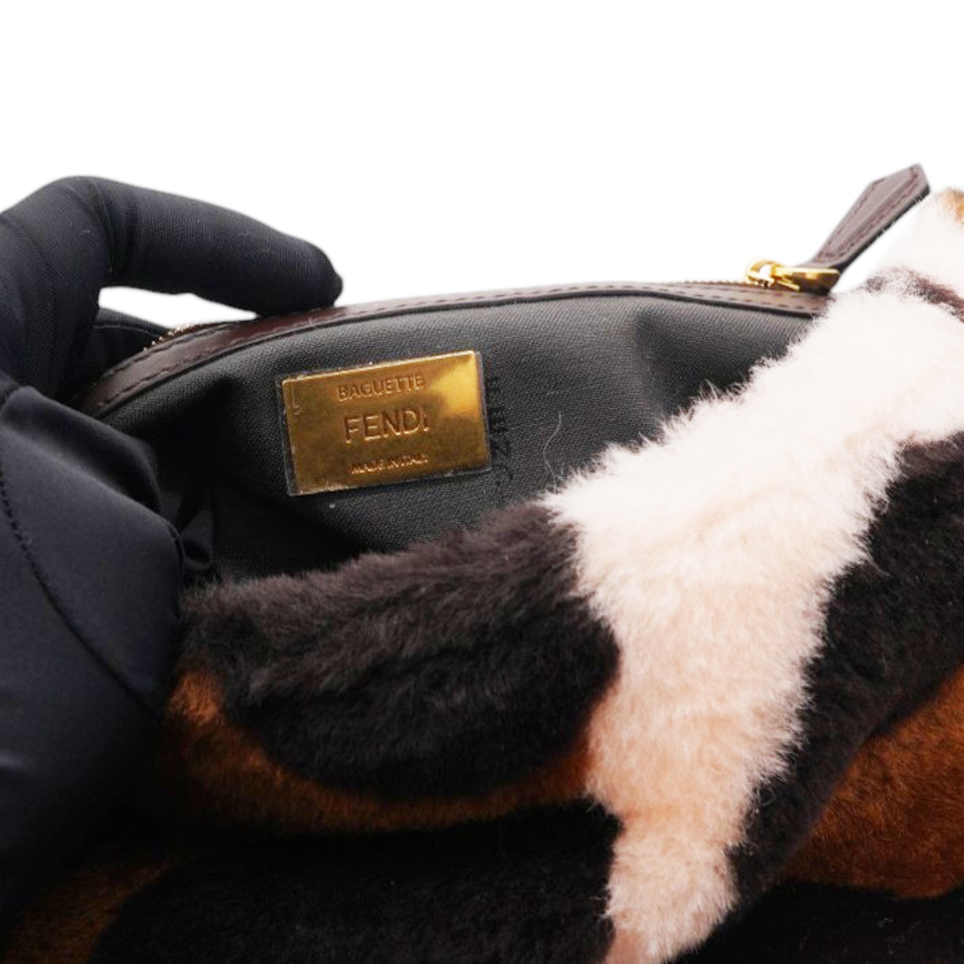 Fendi Shearling Vitello Dolce Leopard Print Large Baguette Pink Brown Multicolor 
