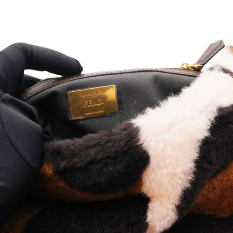 Fendi Shearling Vitello Dolce Leopard Print Large Baguette Pink Brown Multicolor 