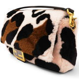 Fendi Shearling Vitello Dolce Leopard Print Large Baguette Pink Brown Multicolor 