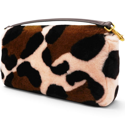 Fendi Shearling Vitello Dolce Leopard Print Large Baguette Pink Brown Multicolor 
