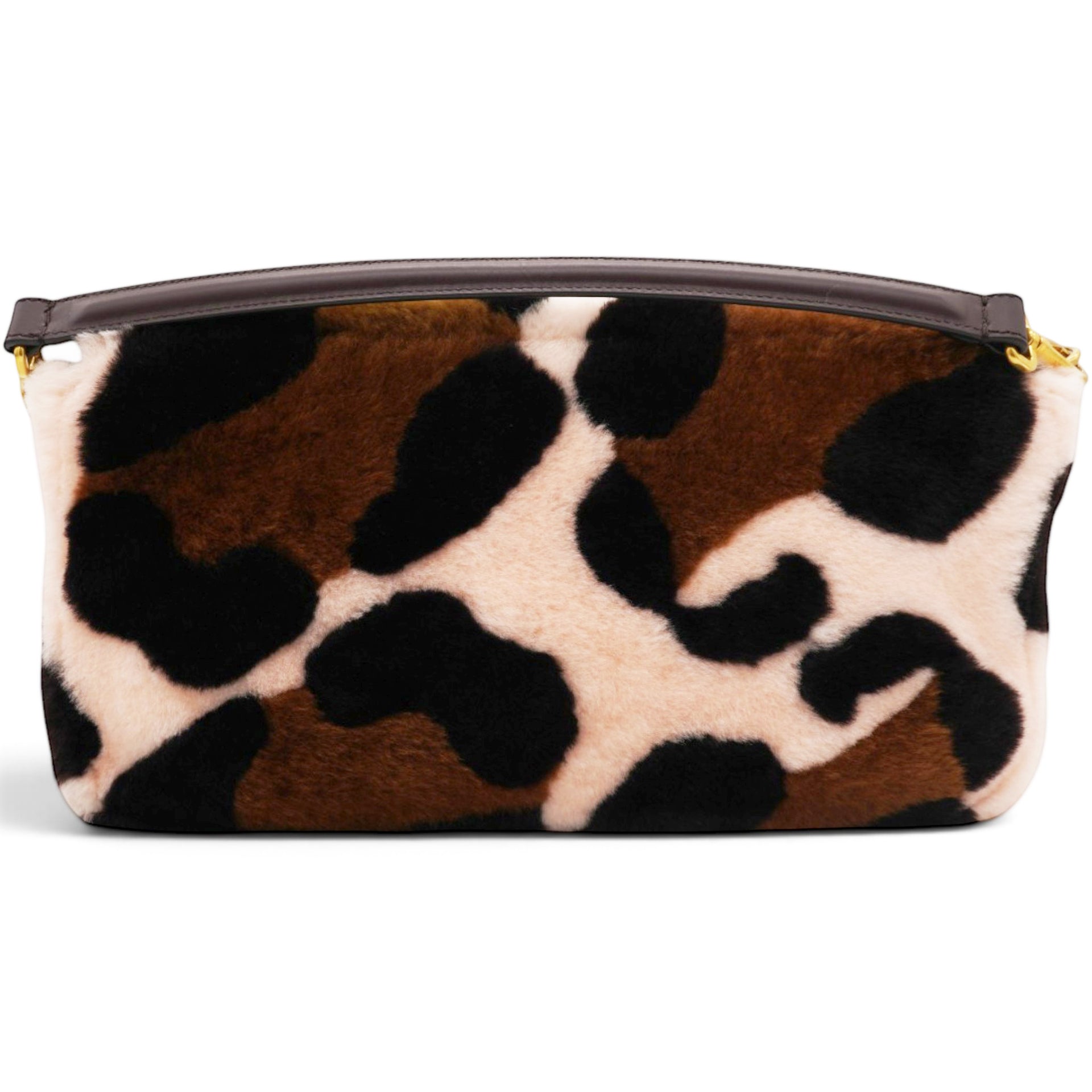 Fendi Shearling Vitello Dolce Leopard Print Large Baguette Pink Brown Multicolor 