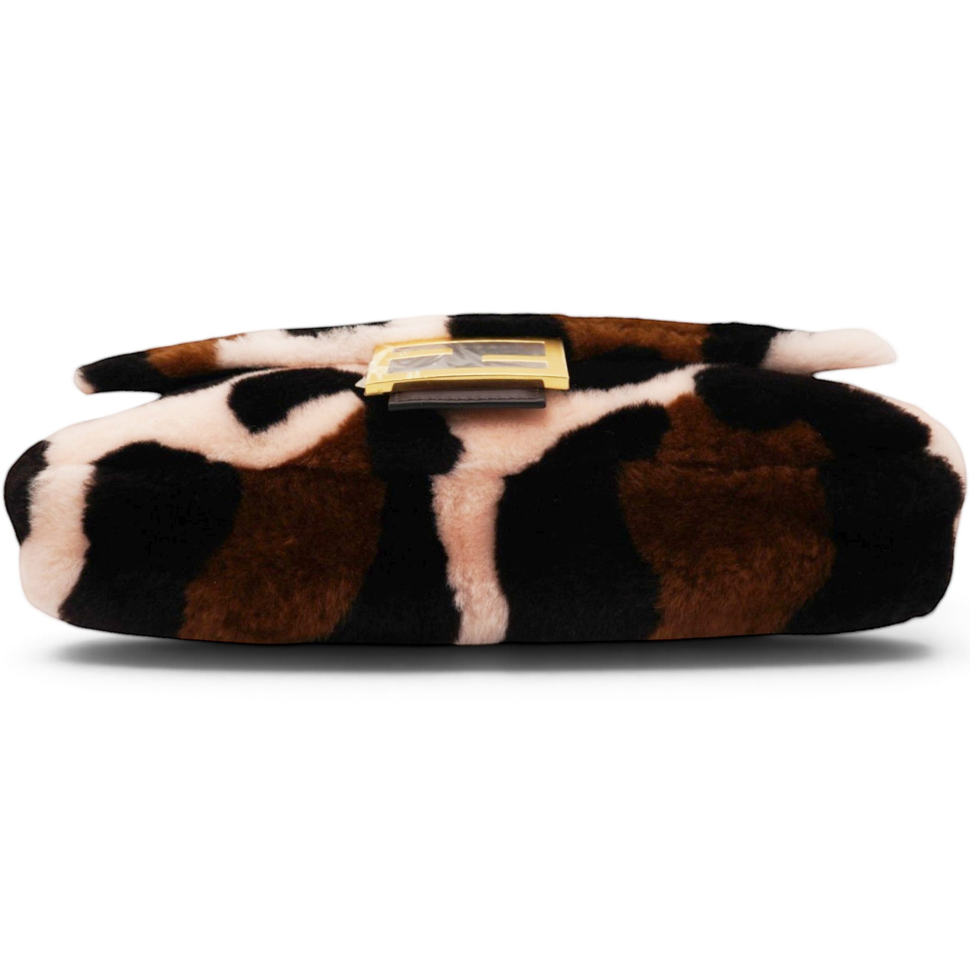 Fendi Shearling Vitello Dolce Leopard Print Large Baguette Pink Brown Multicolor 