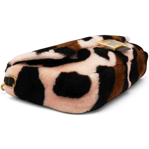 Fendi Shearling Vitello Dolce Leopard Print Large Baguette Pink Brown Multicolor 