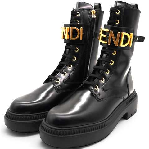 Fendi Vitello Abrasivato Fendigraphy 50mm Biker Boots Black Size39 