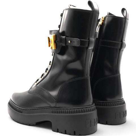 Fendi Vitello Abrasivato Fendigraphy 50mm Biker Boots Black Size39 
