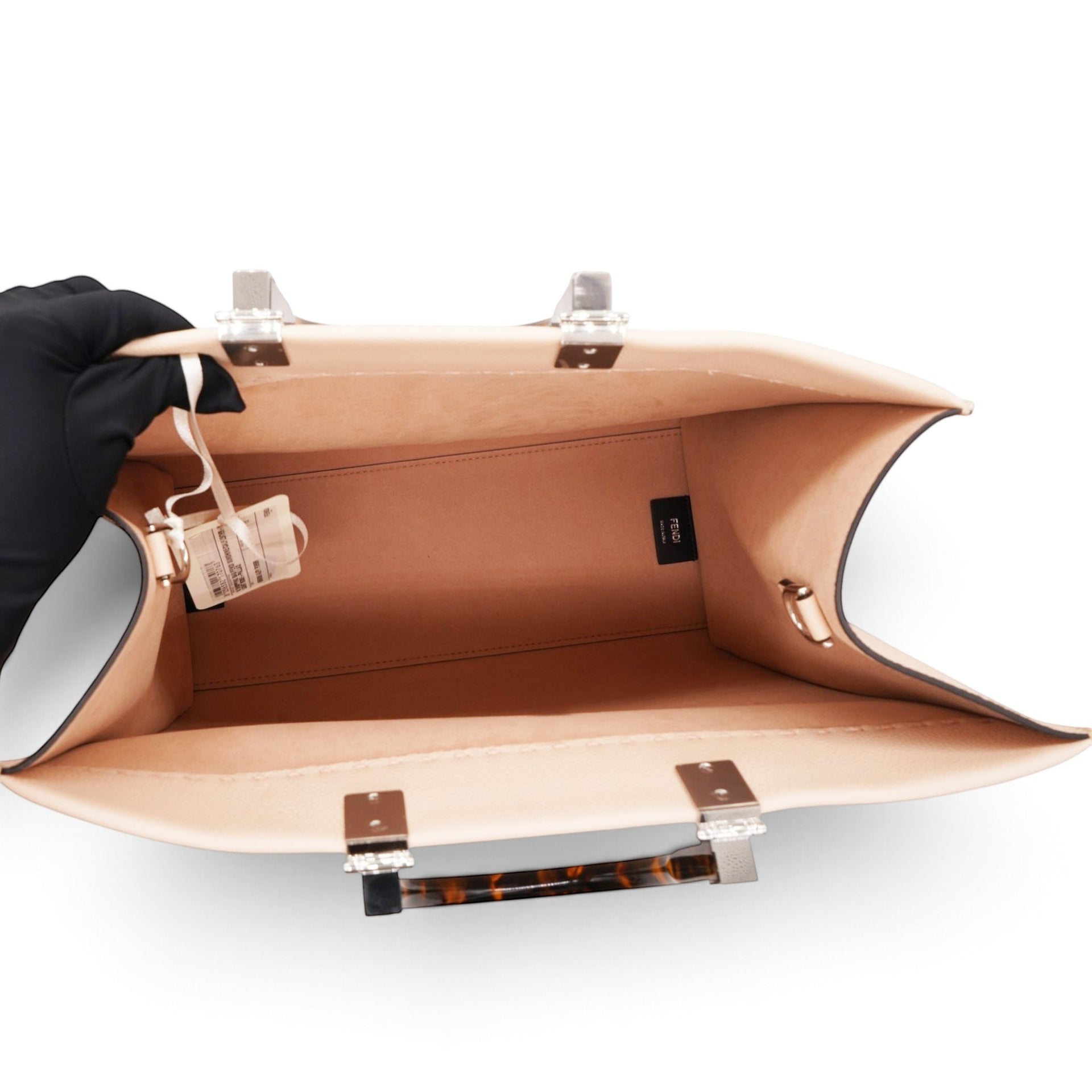 Fendi Vitello Cher Logo Debossed Fendi Sunshine Shopper Tote Light Rose 