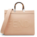 Fendi Vitello Cher Logo Debossed Fendi Sunshine Shopper Tote Light Rose 