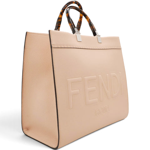 Fendi Vitello Cher Logo Debossed Fendi Sunshine Shopper Tote Light Rose 