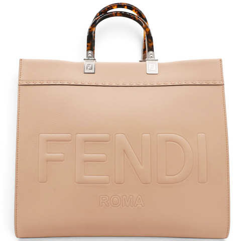Fendi Vitello Cher Logo Debossed Fendi Sunshine Shopper Tote Light Rose  