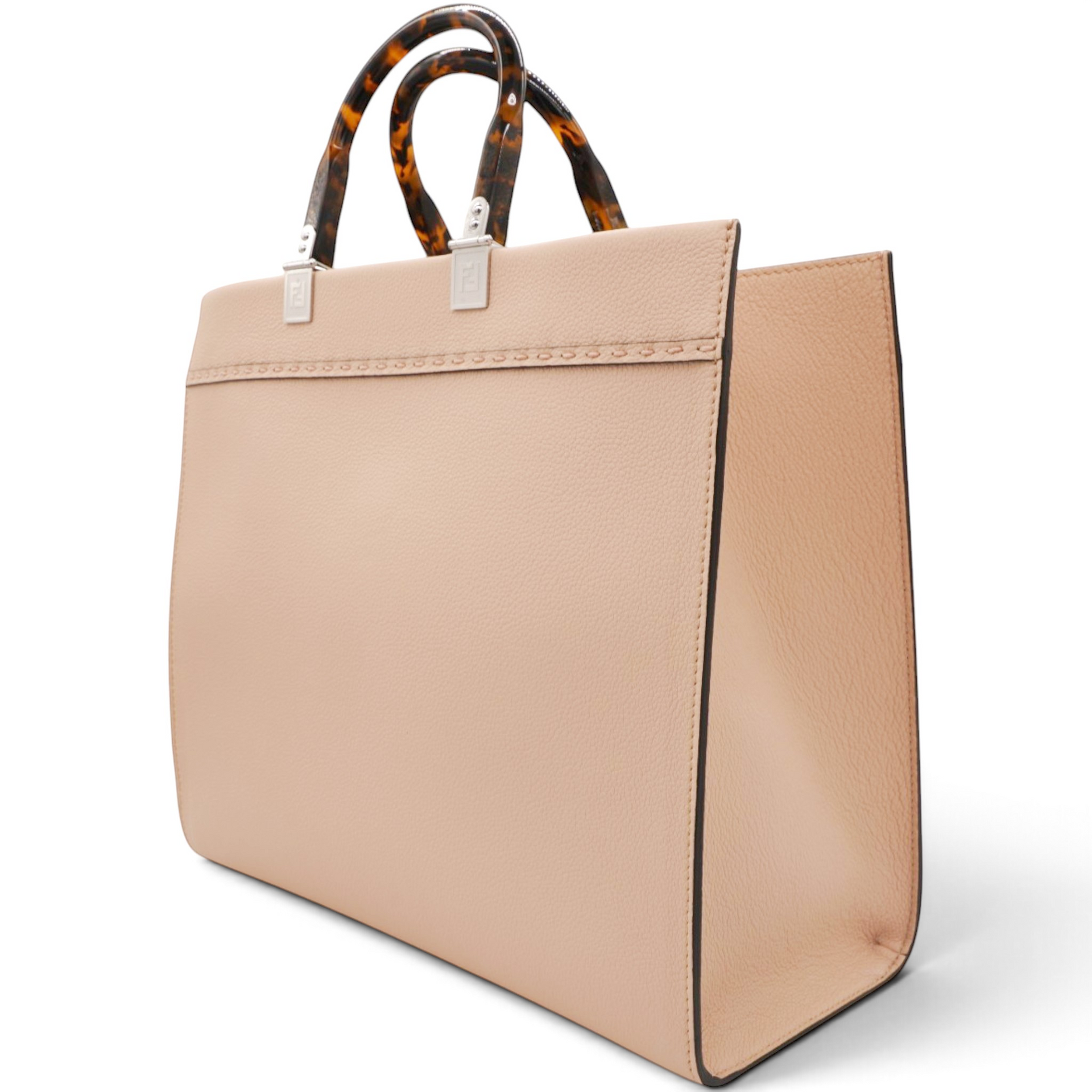Fendi Vitello Cher Logo Debossed Fendi Sunshine Shopper Tote Light Rose 