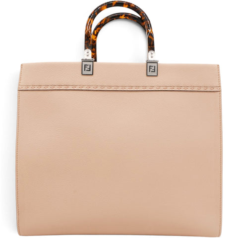 Fendi Vitello Cher Logo Debossed Fendi Sunshine Shopper Tote Light Rose 