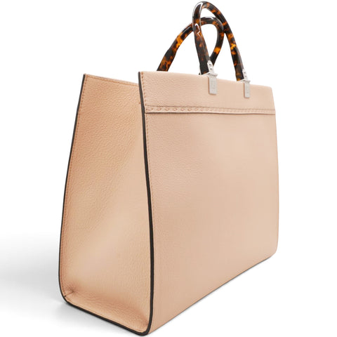 Fendi Vitello Cher Logo Debossed Fendi Sunshine Shopper Tote Light Rose 
