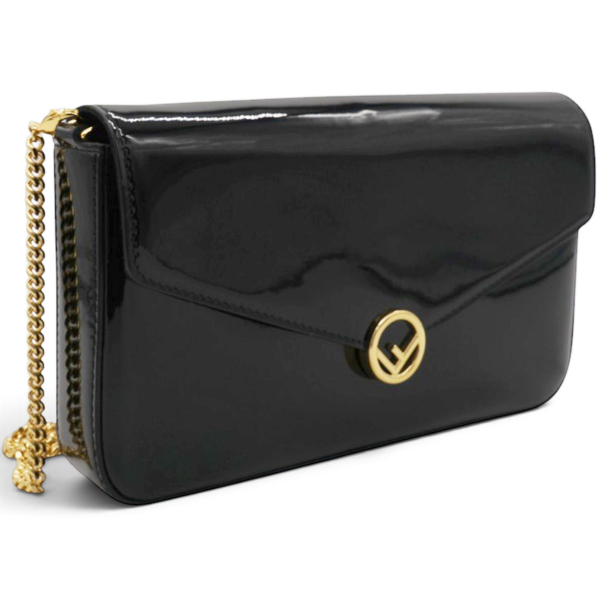 Fendi Vitello Cruise F is Fendi Envelope Wallet on Chain with Pouches Black 