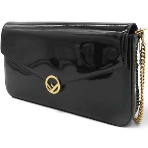 Fendi Vitello Cruise F is Fendi Envelope Wallet on Chain with Pouches Black 