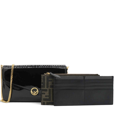 Fendi Vitello Cruise F is Fendi Envelope Wallet on Chain with Pouches Black 