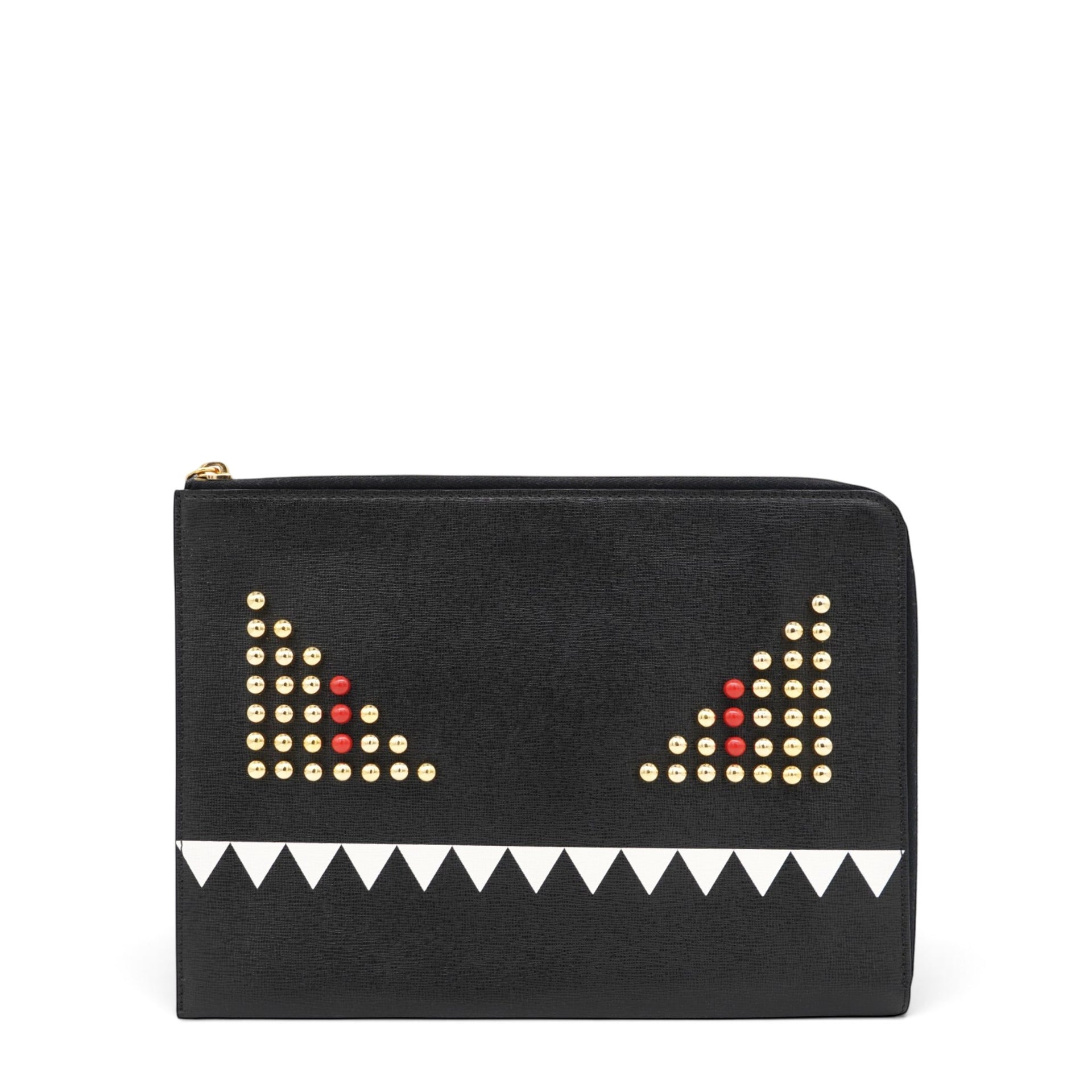 Fendi Vitello Elite Monster Eyes Studded Zip Around Pouch Black 