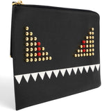 Fendi Vitello Elite Monster Eyes Studded Zip Around Pouch Black 