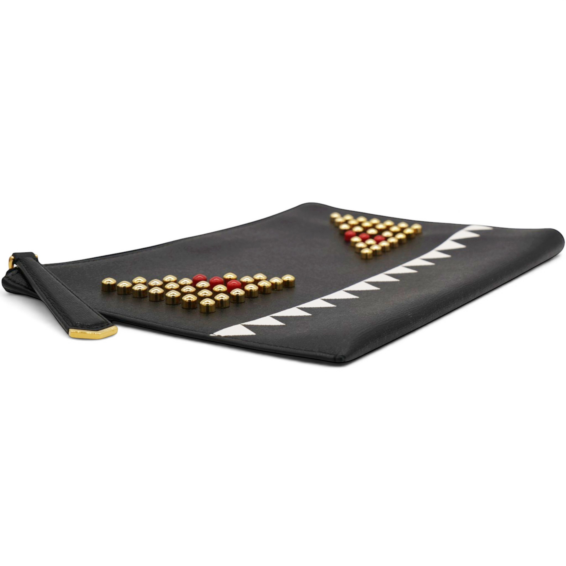 Fendi Vitello Elite Monster Eyes Studded Zip Around Pouch Black 