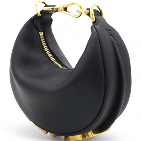 Fendi Vitello Grace Matte Nano Fendigraphy Hobo Charm Black  