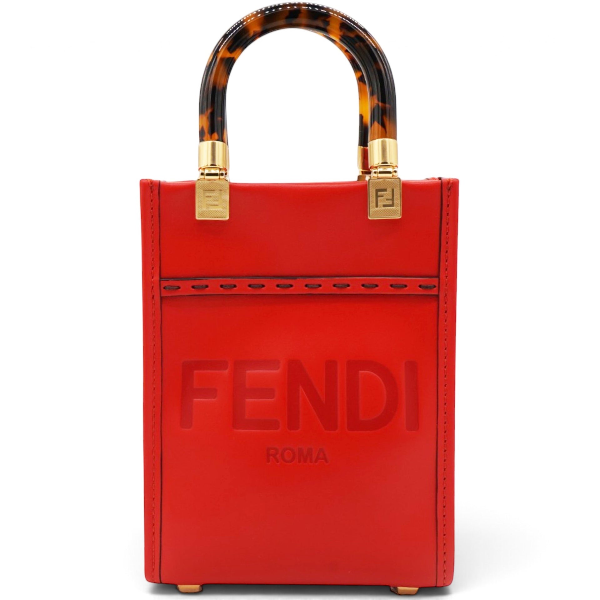 Fendi Vitello King Plexiglass Logo Embossed Mini Fendi Sunshine Shopper Tote Papavero 