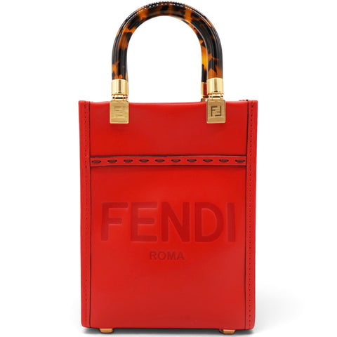 Fendi Vitello King Plexiglass Logo Embossed Mini Fendi Sunshine Shopper Tote Papavero 