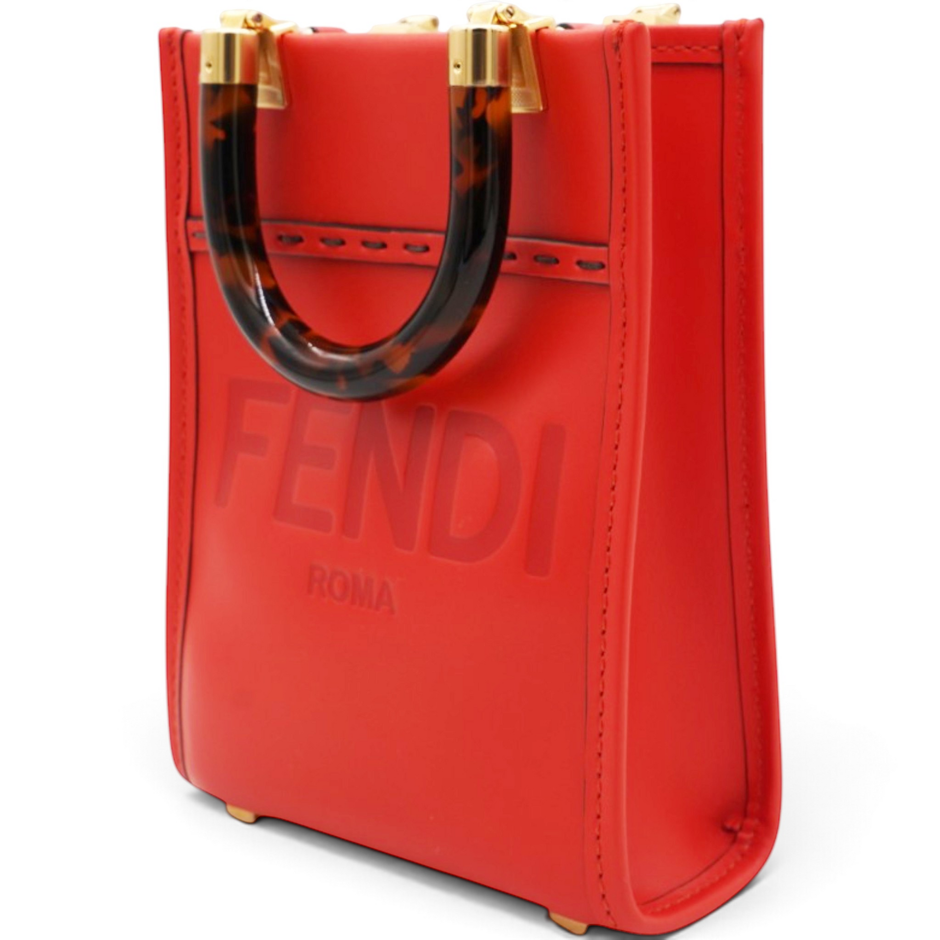 Fendi Vitello King Plexiglass Logo Embossed Mini Fendi Sunshine Shopper Tote Papavero 