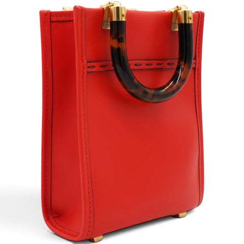 Fendi Vitello King Plexiglass Logo Embossed Mini Fendi Sunshine Shopper Tote Papavero 
