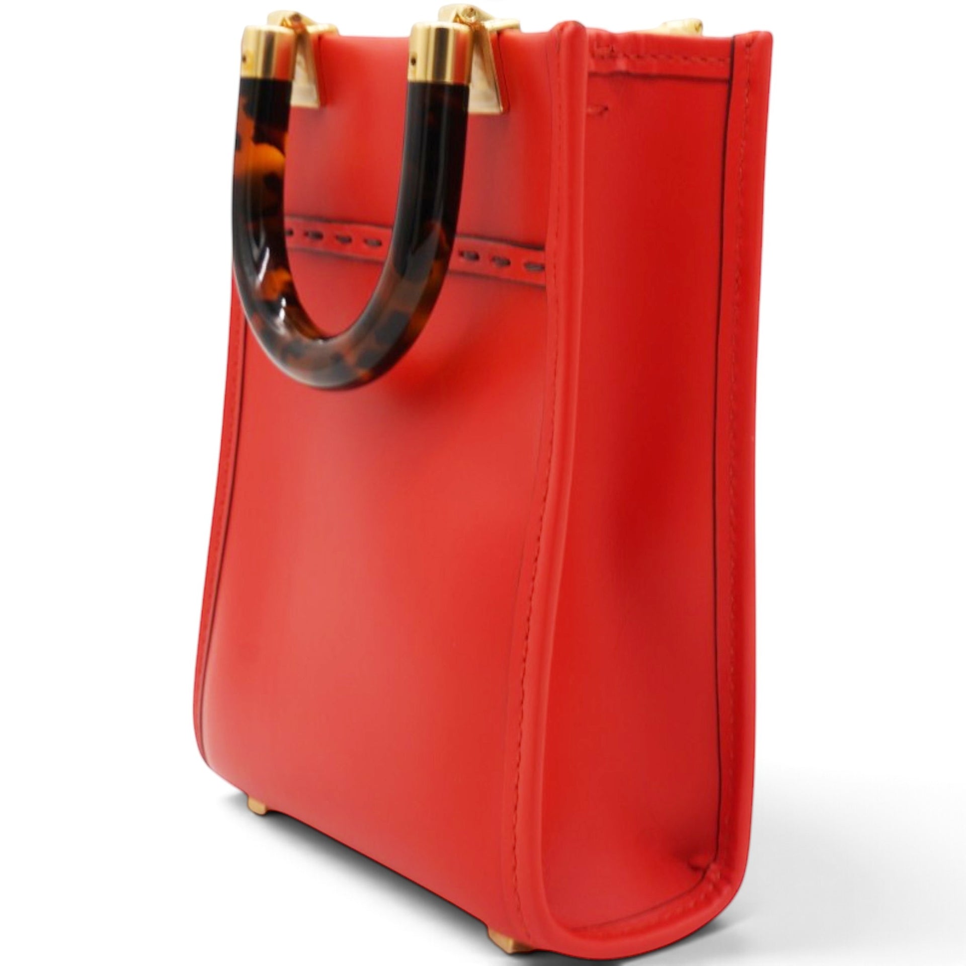 Fendi Vitello King Plexiglass Logo Embossed Mini Fendi Sunshine Shopper Tote Papavero 