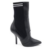  Fendi Vitello Lucido Stretch Fabric Striped Rockoko 105mm Sock Boots Black Size37 