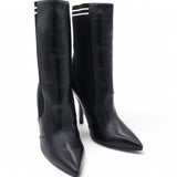  Fendi Vitello Lucido Stretch Fabric Striped Rockoko 105mm Sock Boots Black Size37 