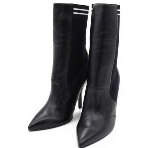  Fendi Vitello Lucido Stretch Fabric Striped Rockoko 105mm Sock Boots Black Size37 