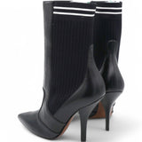  Fendi Vitello Lucido Stretch Fabric Striped Rockoko 105mm Sock Boots Black Size37 