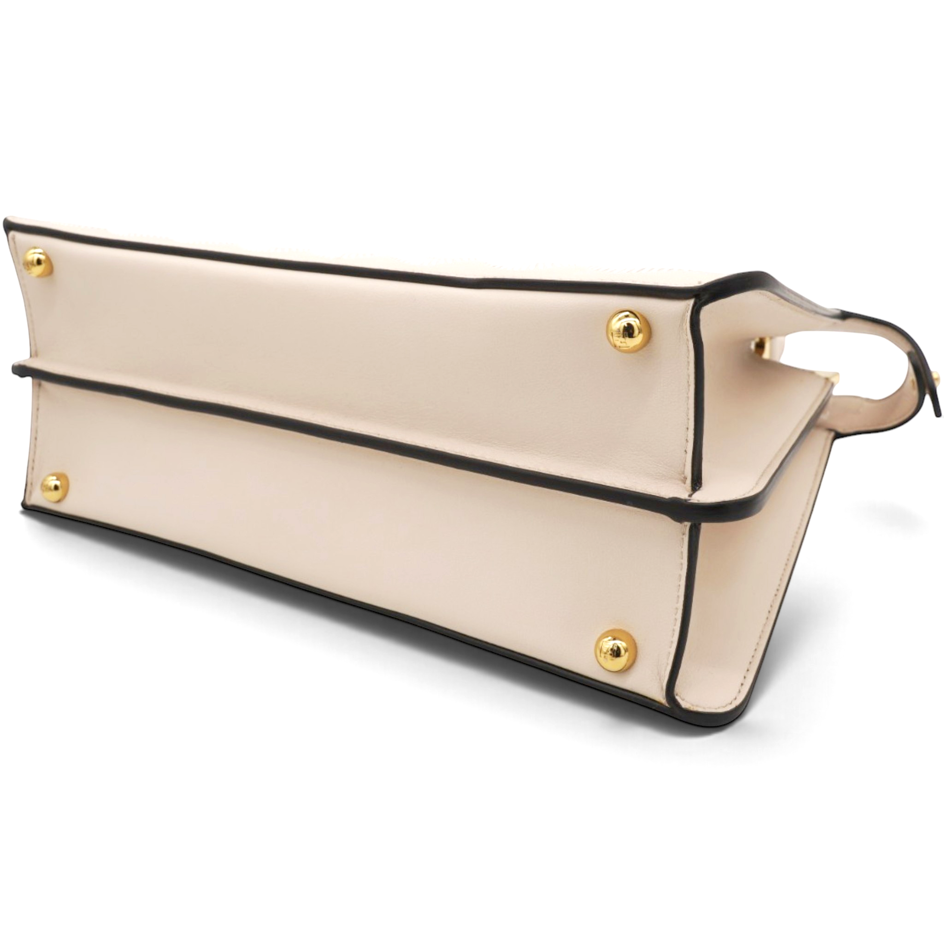 Fendi Vitello Seta Shiny Nappa Floral Embroidered Petite Peekaboo I SEE U Satchel Camelia White Ice 